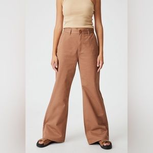 Cotton On Parker Long High Rise Straight Twill Pants Brown Tan Size 4
